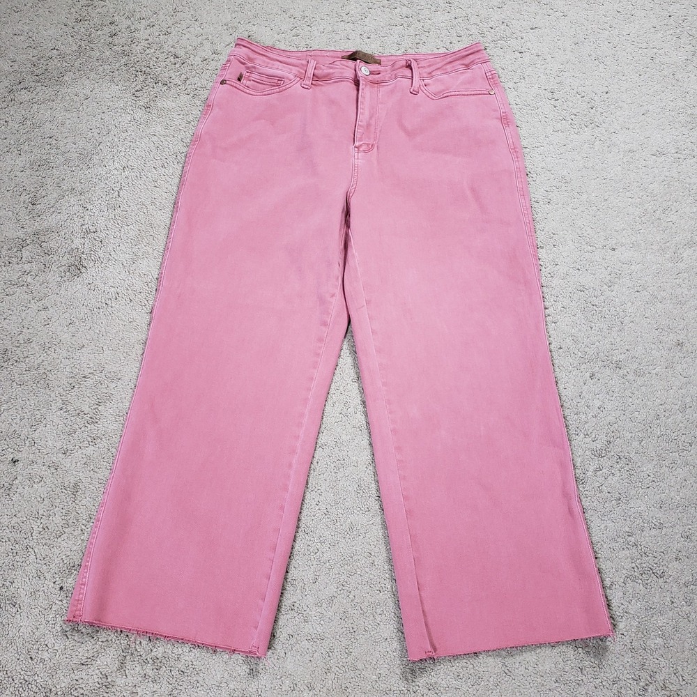 Judy Blue Jeans 13/31 Dusty Rose Pink Wide Leg High Rise Raw Hem Crop Boho